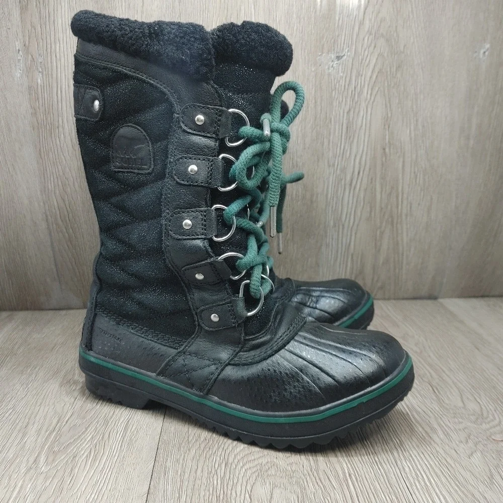 Sorel Tofino Snow Boot Black Leather Waterproof Fleece lined NL 3029-010 Size‎ 6